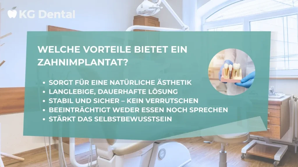 Infografik mit den Vorteilen von Zahnimplantaten.